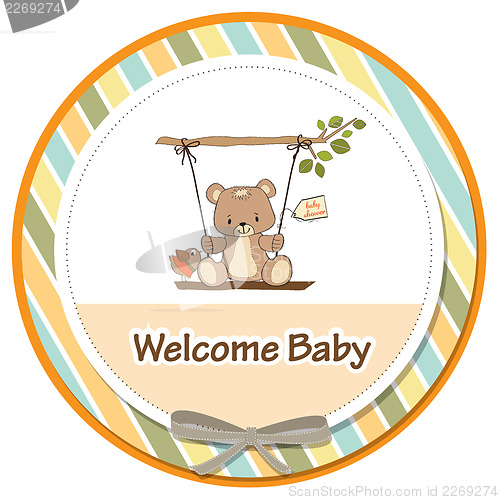 Image of baby greeting card with teddy bear