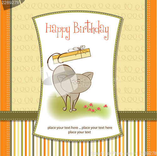 Image of happy birthday card with cute cat