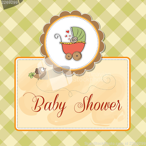 Image of  delicate baby shower card with pram