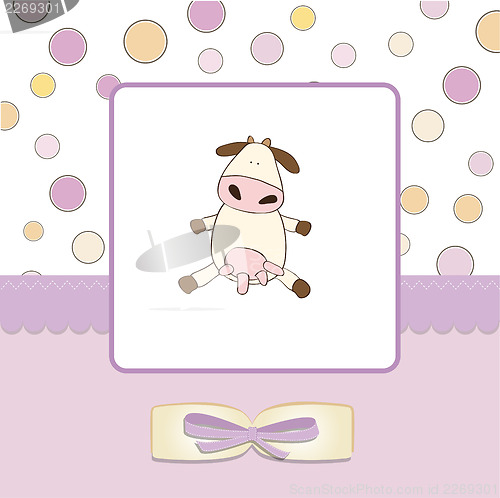 Image of new baby girl announcement card with cow