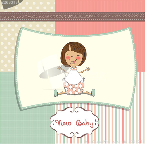 Image of new baby girl announcement card with little girl