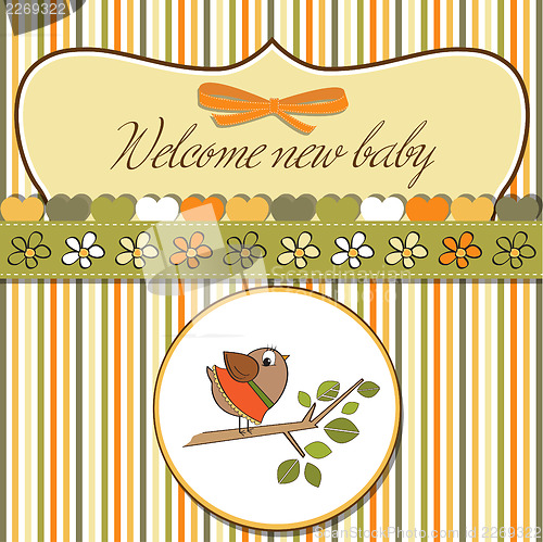 Image of welcome baby card with funny little bird
