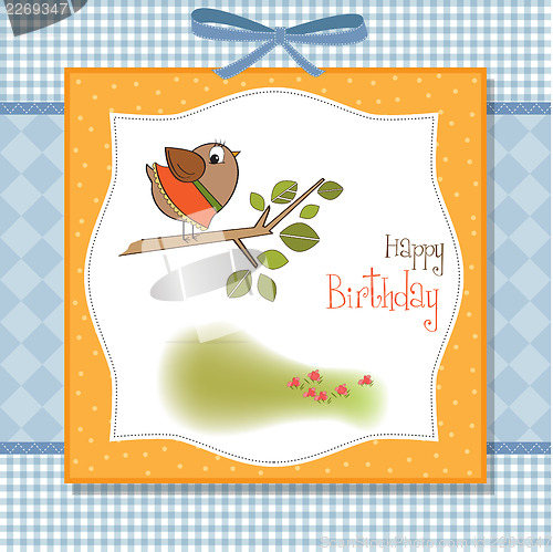 Image of birthday greeting card with funny little bird