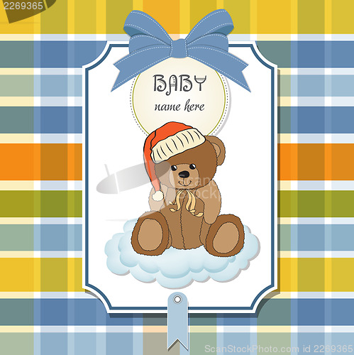 Image of baby shower card with sleepy teddy bear