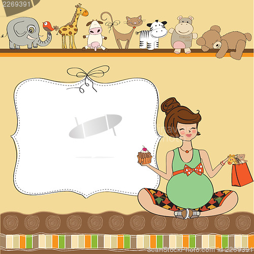 Image of new baby announcement card with pregnant woman