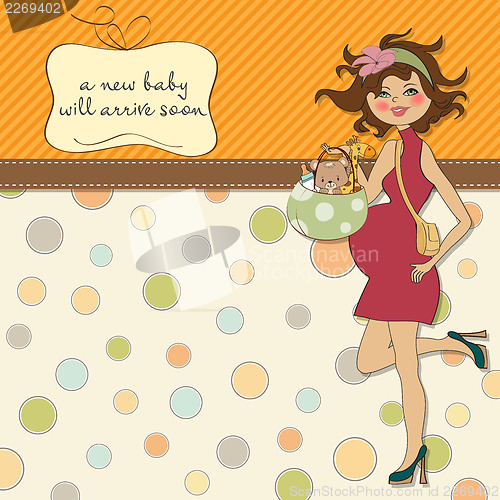 Image of baby announcement card with pregnant woman