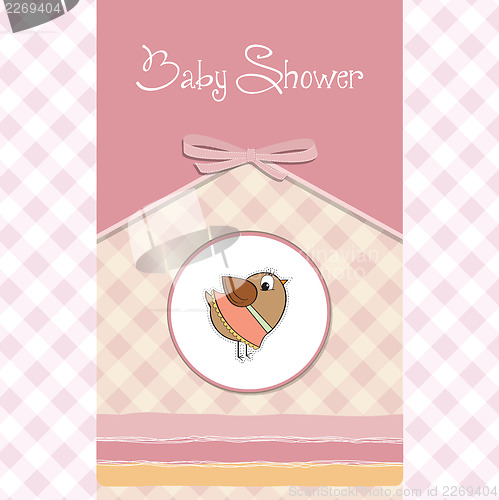 Image of welcome baby girl card with funny little bird