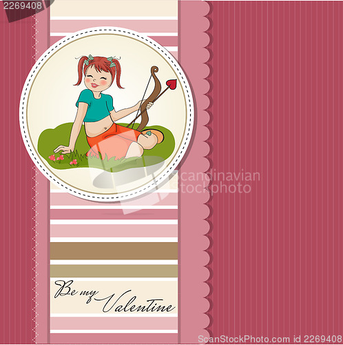 Image of young pretty girl with cupid bow. valentine's day cardy