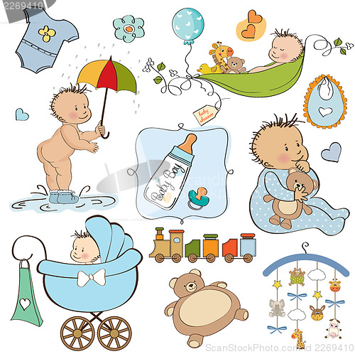 Image of new baby boy elements set isolated on white background