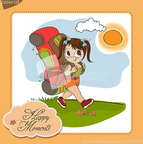 Image of Traveling tourist girl with backpack