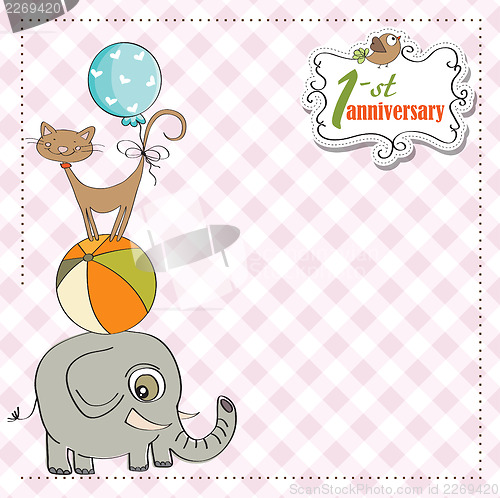 Image of first anniversary card with pyramid of animals