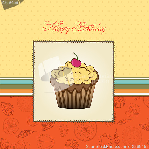 Image of cute happy birthday card with cupcake