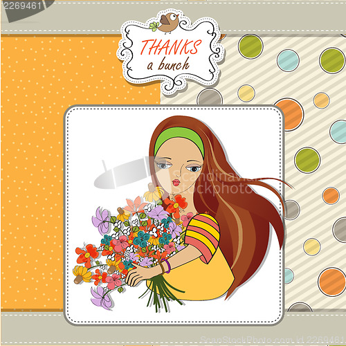 Image of young girl with a bunch of flowers