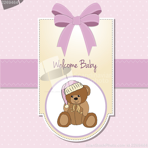 Image of baby shower card with sleepy teddy bear