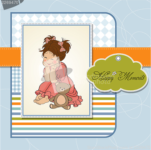 Image of little baby girl play with her teddy bear toy