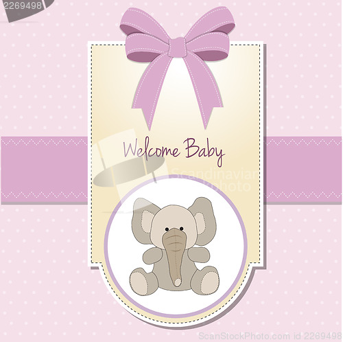 Image of new baby girl announcement card with elephant