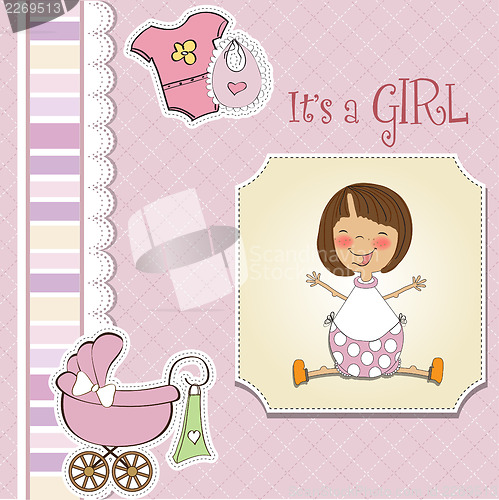 Image of new baby girl announcement card with little girl