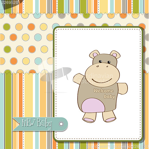 Image of childish baby shower card with hippo toy