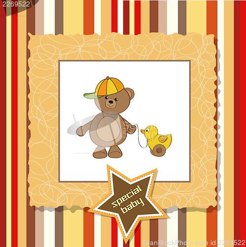 Image of cute greeting card with boy teddy bear