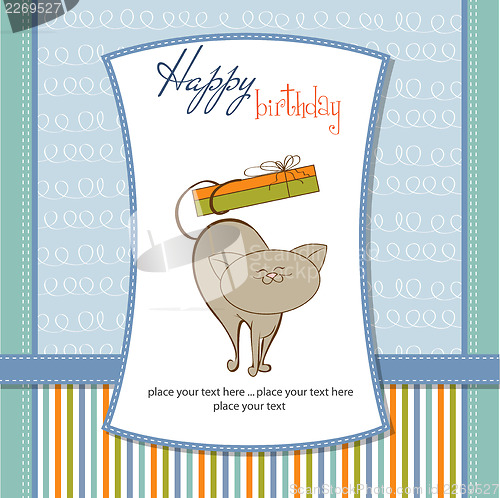 Image of happy birthday card with cute cat