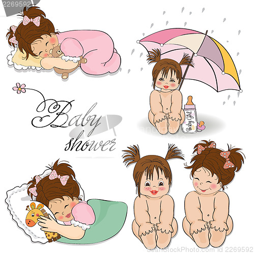 Image of baby girl items collection on white background