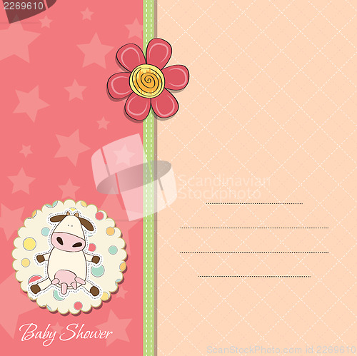 Image of new baby girl announcement card with cow