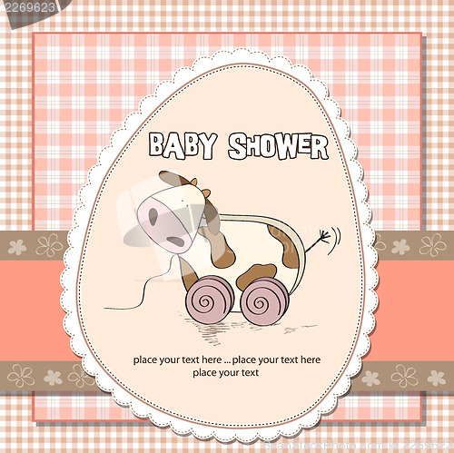 Image of Baby shower card with cute cow toy