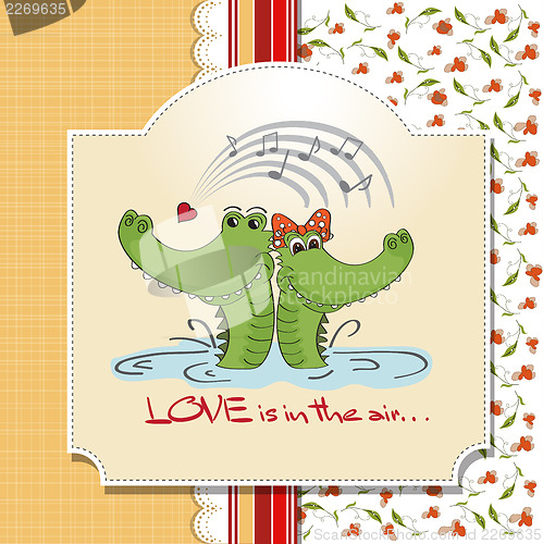 Image of Crocodiles in love.Valentine's day card