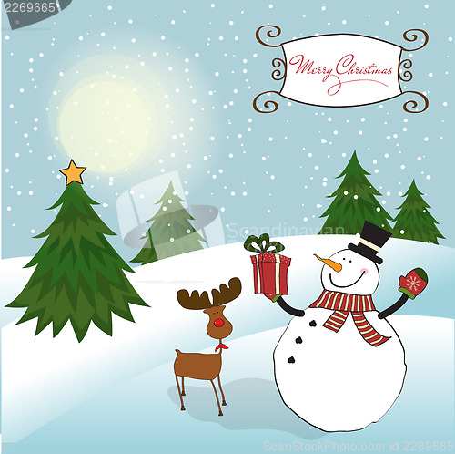 Image of Christmas greeting card with snowman