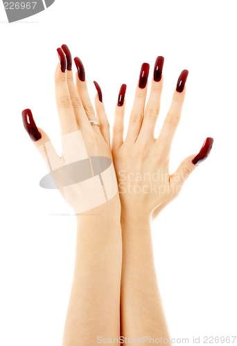 Image of two hands with long acrylic nails