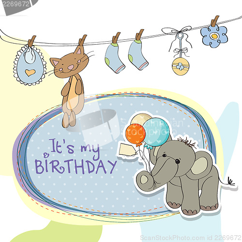 Image of baby boy birthday card with elephant