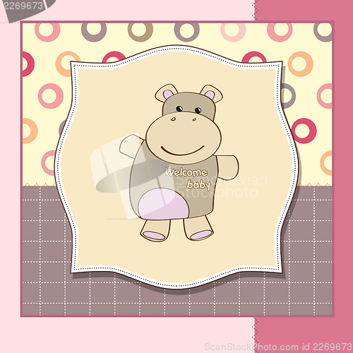 Image of childish baby shower card with hippo toy