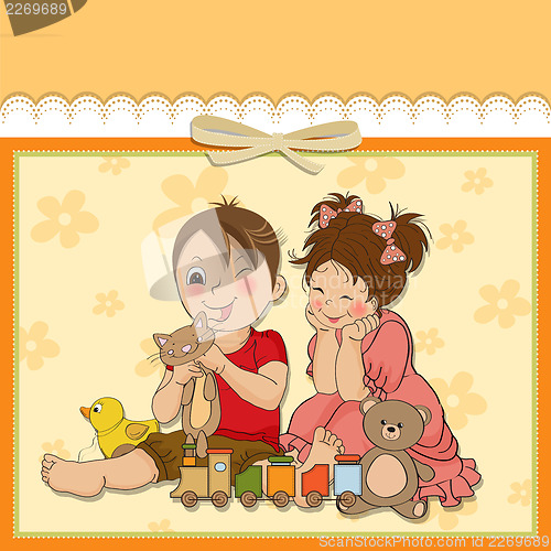 Image of girl and boy plays with toys