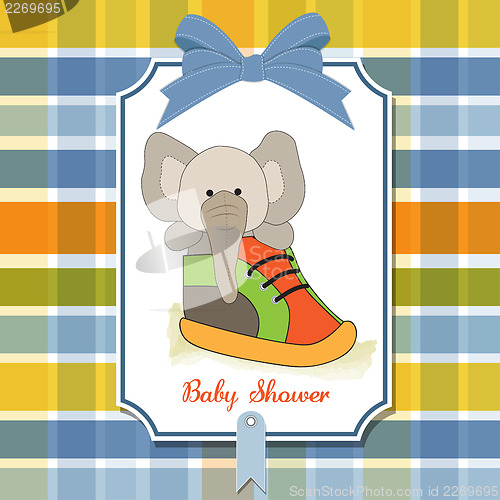 Image of shower card with an elephant hidden in a shoe