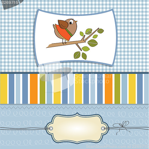 Image of romantic greeting with funny little bird