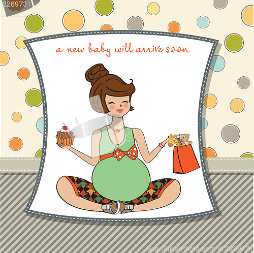 Image of baby announcement card with pregnant woman