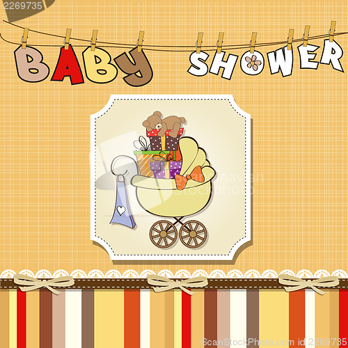 Image of baby shower card with gift boxes