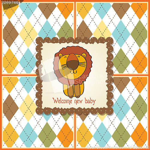 Image of childish baby shower card with cartoon lion