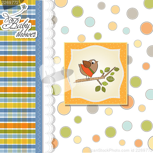 Image of welcome baby card with funny little bird