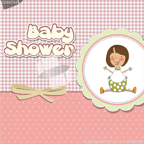 Image of new baby girl announcement card with little girl