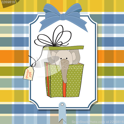 Image of birthday card with elephant in gift box