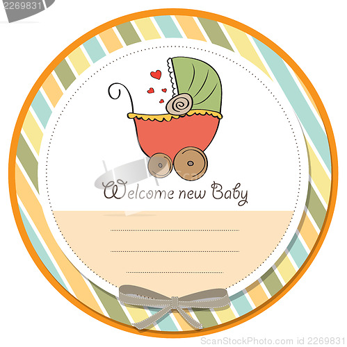 Image of delicate baby shower card with pram
