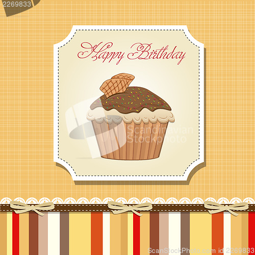 Image of cute happy birthday card with cupcake