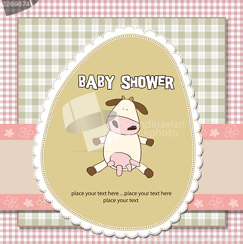 Image of new baby girl announcement card with cow