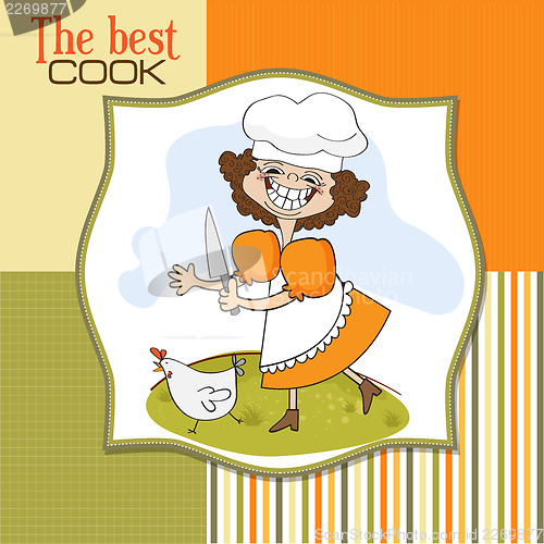 Image of the best cook certificate with funny cook who runs a chicken