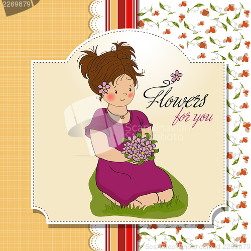 Image of young girl with a bouquet of flowers