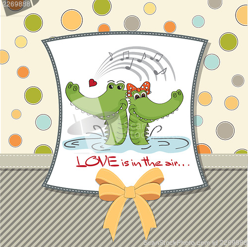 Image of Crocodiles in love.Valentine's day card