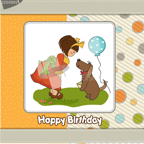 Image of young girl and her dog in a wonderful birthday greeting card