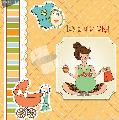 Image of baby announcement card with pregnant woman