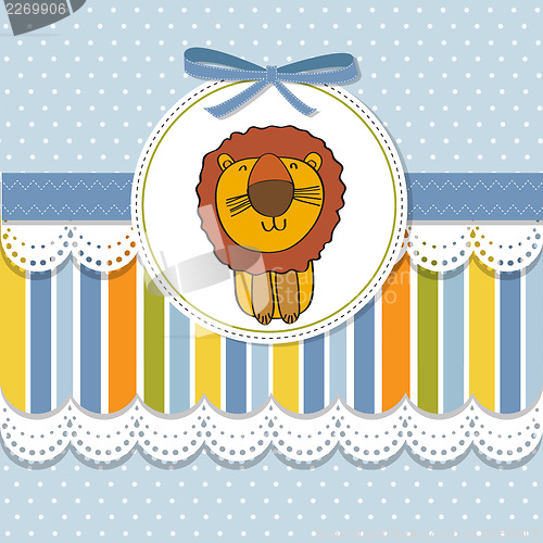 Image of childish baby shower card with cartoon lion